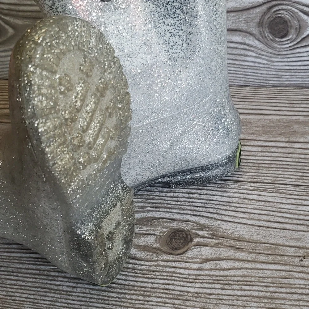 Western Chief Silver Glitter Rubber Youth Rain Boots Size 11